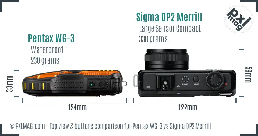 Pentax WG-3 vs Sigma DP2 Merrill top view buttons comparison