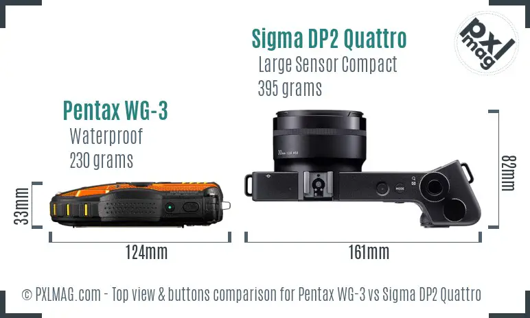 Pentax WG-3 vs Sigma DP2 Quattro top view buttons comparison