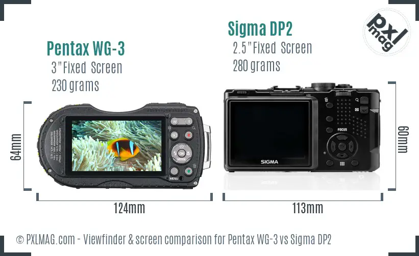 Pentax WG-3 vs Sigma DP2 Screen and Viewfinder comparison