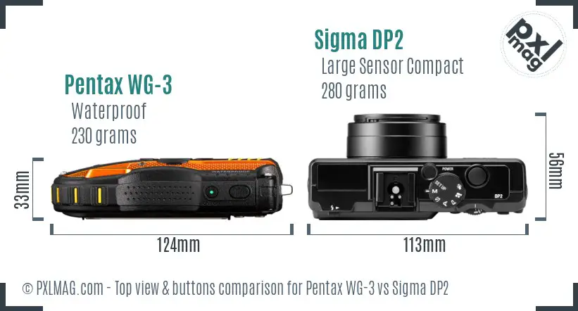 Pentax WG-3 vs Sigma DP2 top view buttons comparison