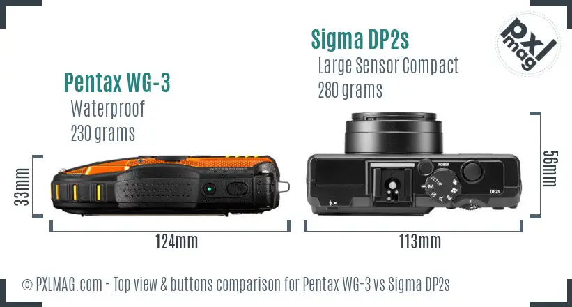 Pentax WG-3 vs Sigma DP2s top view buttons comparison