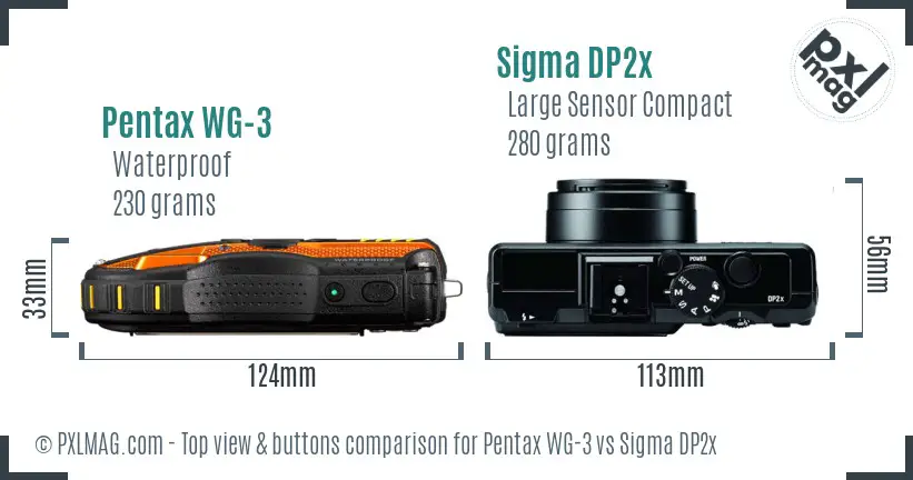 Pentax WG-3 vs Sigma DP2x top view buttons comparison