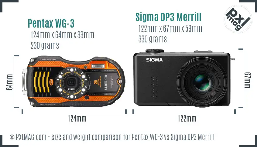 Pentax WG-3 vs Sigma DP3 Merrill size comparison