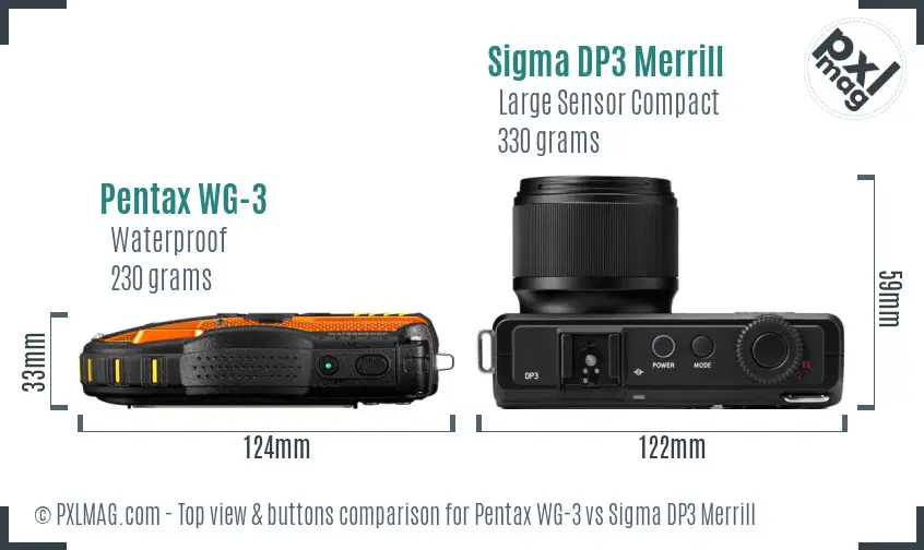 Pentax WG-3 vs Sigma DP3 Merrill top view buttons comparison