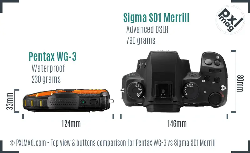 Pentax WG-3 vs Sigma SD1 Merrill top view buttons comparison