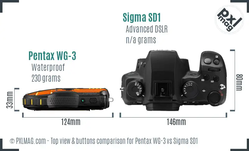 Pentax WG-3 vs Sigma SD1 top view buttons comparison