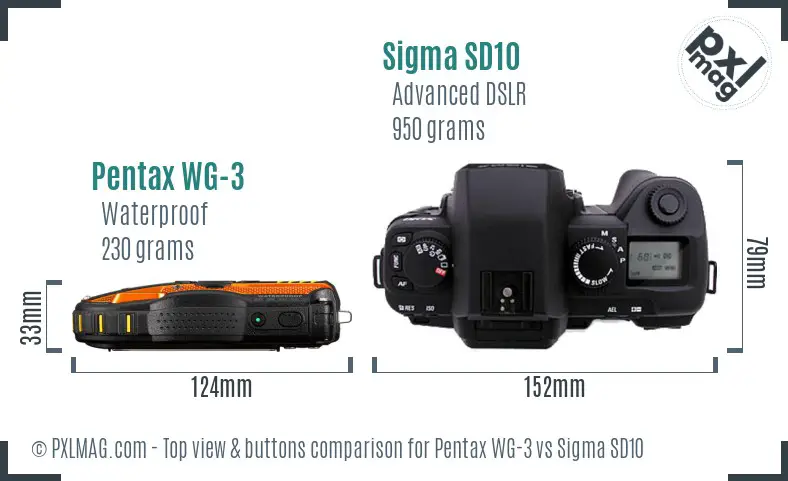Pentax WG-3 vs Sigma SD10 top view buttons comparison