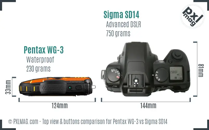 Pentax WG-3 vs Sigma SD14 top view buttons comparison