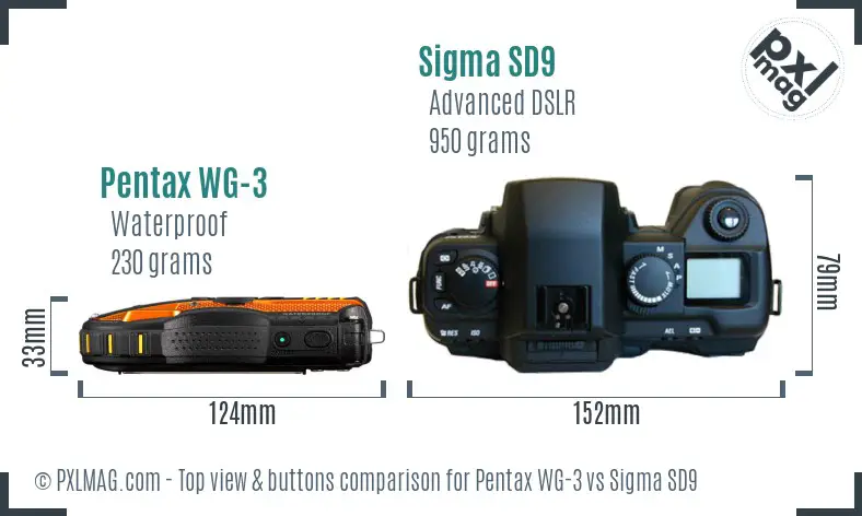 Pentax WG-3 vs Sigma SD9 top view buttons comparison