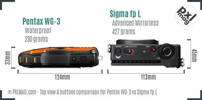 Pentax WG-3 vs Sigma fp L top view buttons comparison