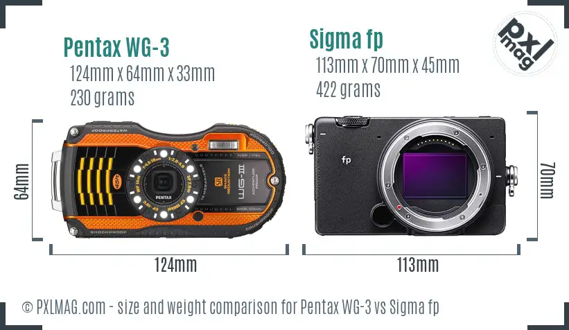 Pentax WG-3 vs Sigma fp size comparison