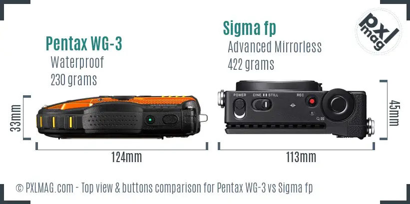 Pentax WG-3 vs Sigma fp top view buttons comparison