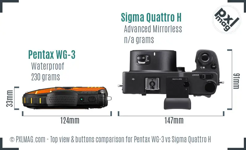 Pentax WG-3 vs Sigma Quattro H top view buttons comparison Pentax WG-3 vs Sigma Quattro H top view buttons comparison