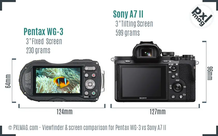 Pentax WG-3 vs Sony A7 II Screen and Viewfinder comparison
