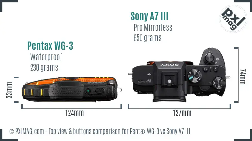 Pentax WG-3 vs Sony A7 III top view buttons comparison