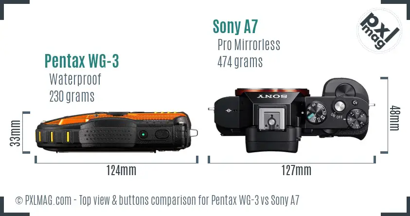 Pentax WG-3 vs Sony A7 top view buttons comparison