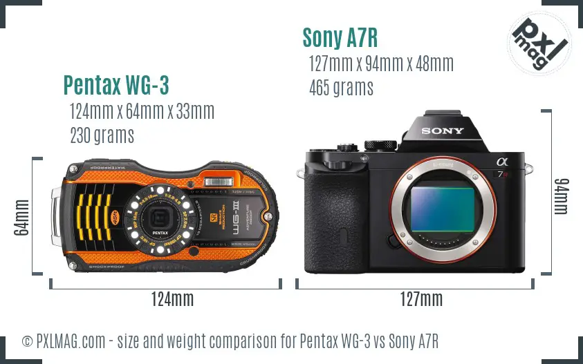 Pentax WG-3 vs Sony A7R size comparison