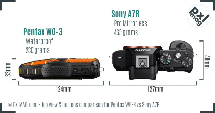Pentax WG-3 vs Sony A7R top view buttons comparison