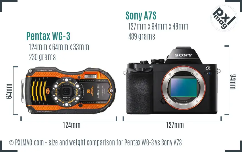 Pentax WG-3 vs Sony A7S size comparison
