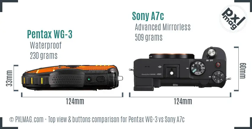 Pentax WG-3 vs Sony A7c top view buttons comparison