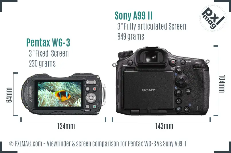 Pentax WG-3 vs Sony A99 II Screen and Viewfinder comparison Pentax WG-3 vs Sony A99 II Screen and Viewfinder comparison