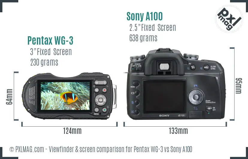 Pentax WG-3 vs Sony A100 Screen and Viewfinder comparison