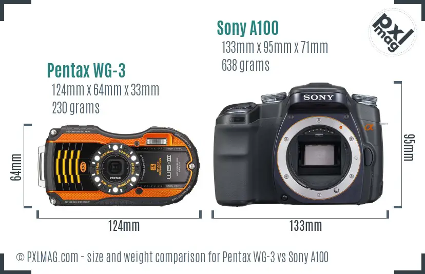 Pentax WG-3 vs Sony A100 size comparison