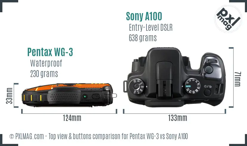 Pentax WG-3 vs Sony A100 top view buttons comparison