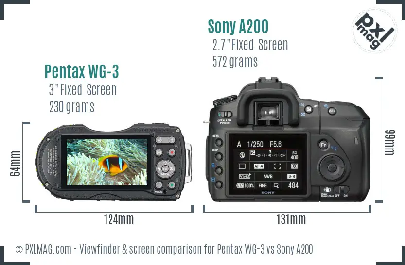Pentax WG-3 vs Sony A200 Screen and Viewfinder comparison
