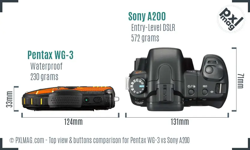 Pentax WG-3 vs Sony A200 top view buttons comparison