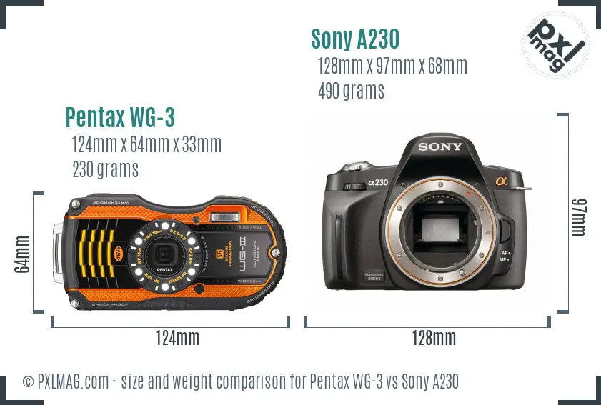 Pentax WG-3 vs Sony A230 size comparison Pentax WG-3 vs Sony A230 size comparison