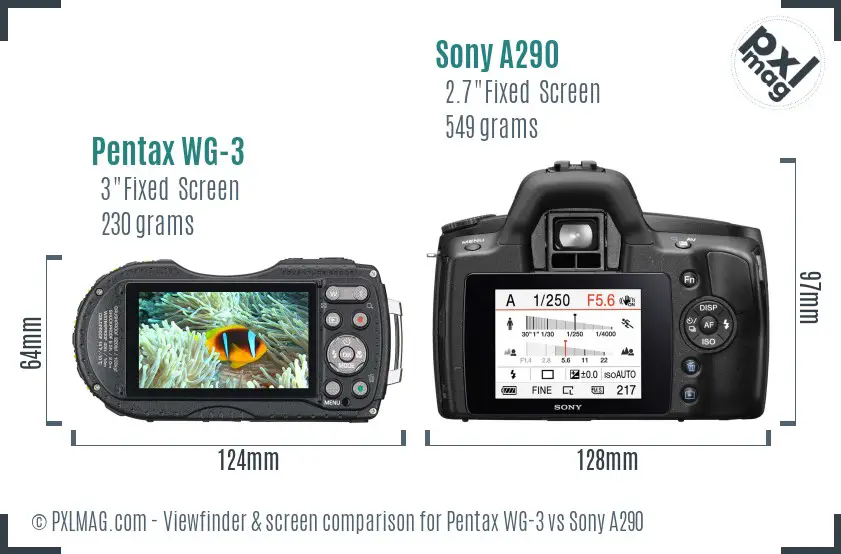 Pentax WG-3 vs Sony A290 Screen and Viewfinder comparison