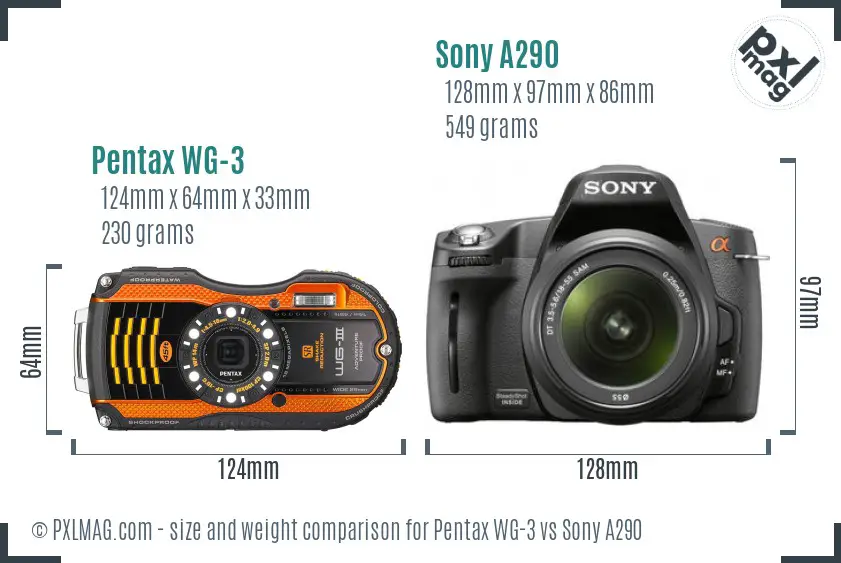 Pentax WG-3 vs Sony A290 size comparison