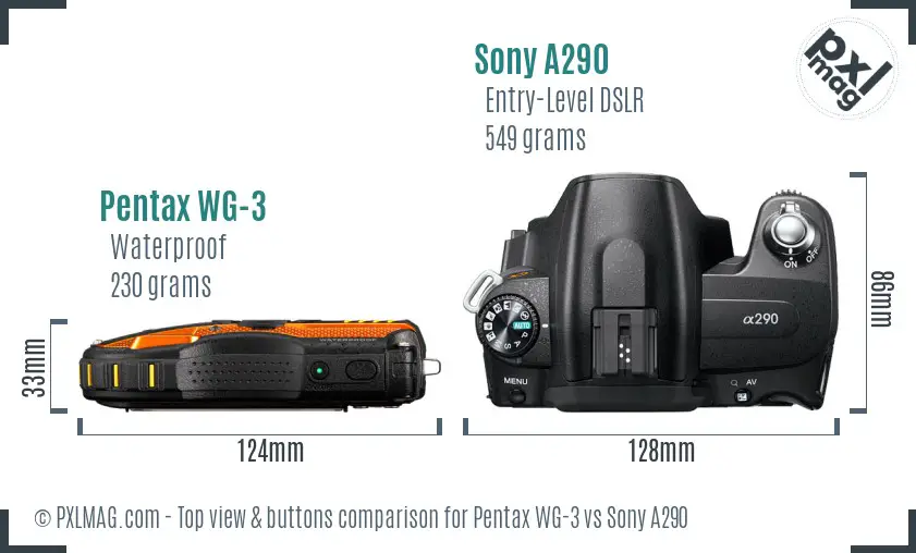 Pentax WG-3 vs Sony A290 top view buttons comparison