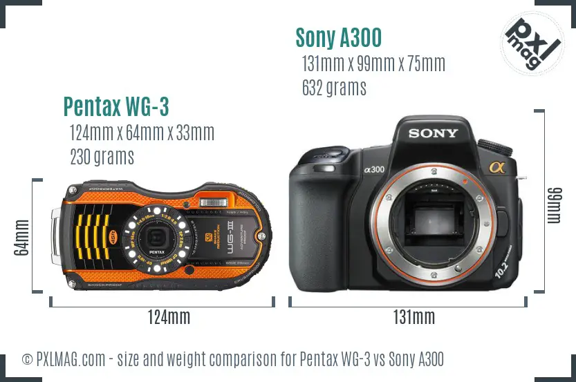 Pentax WG-3 vs Sony A300 size comparison