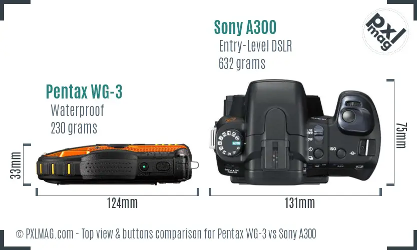 Pentax WG-3 vs Sony A300 top view buttons comparison