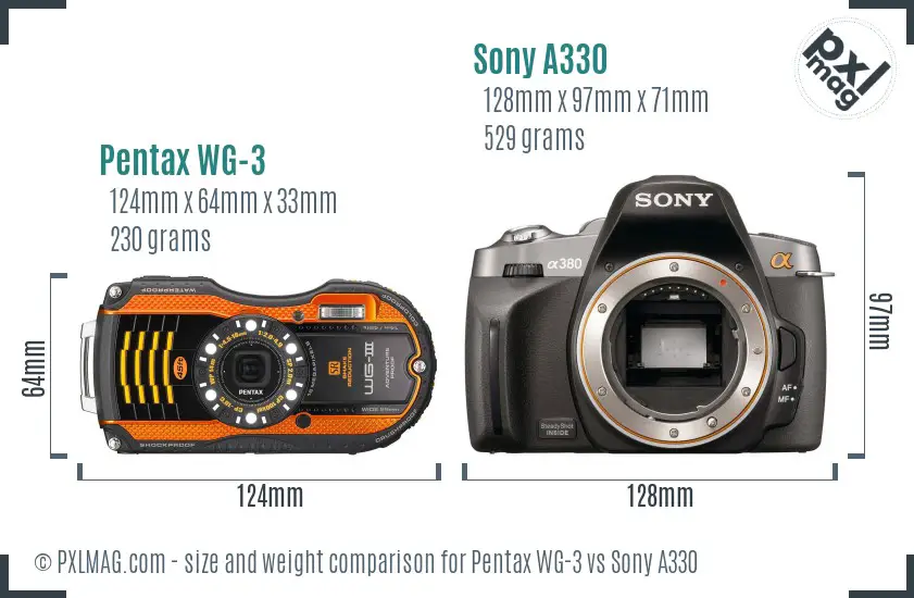 Pentax WG-3 vs Sony A330 size comparison