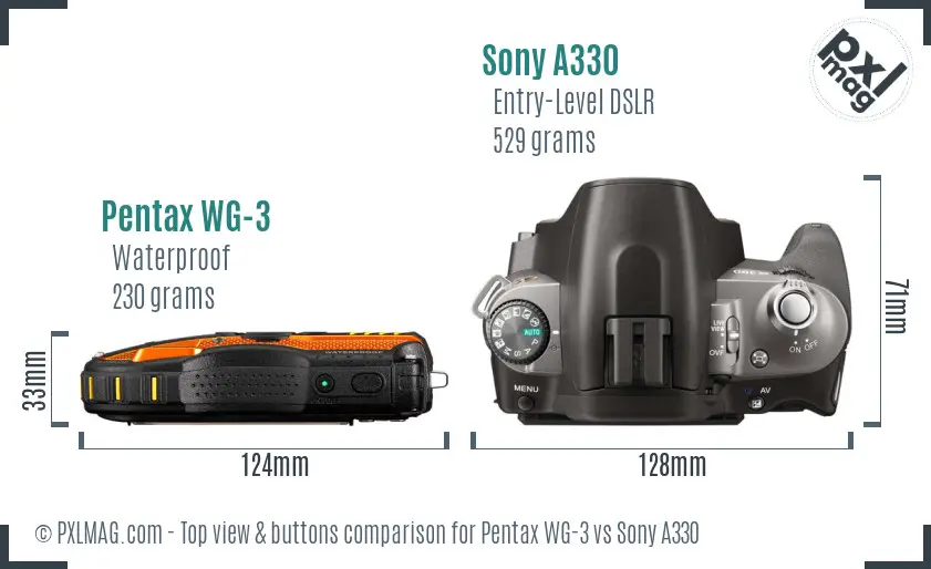 Pentax WG-3 vs Sony A330 top view buttons comparison