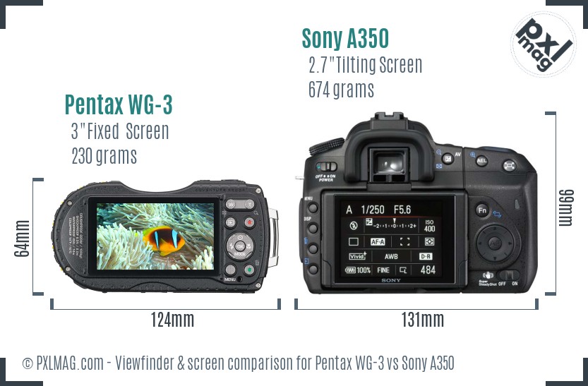 Pentax WG-3 vs Sony A350 Screen and Viewfinder comparison