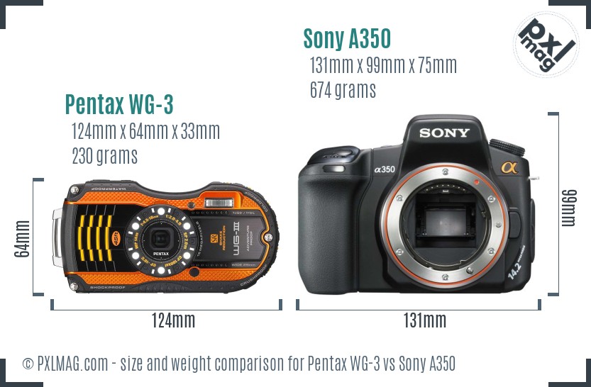 Pentax WG-3 vs Sony A350 size comparison