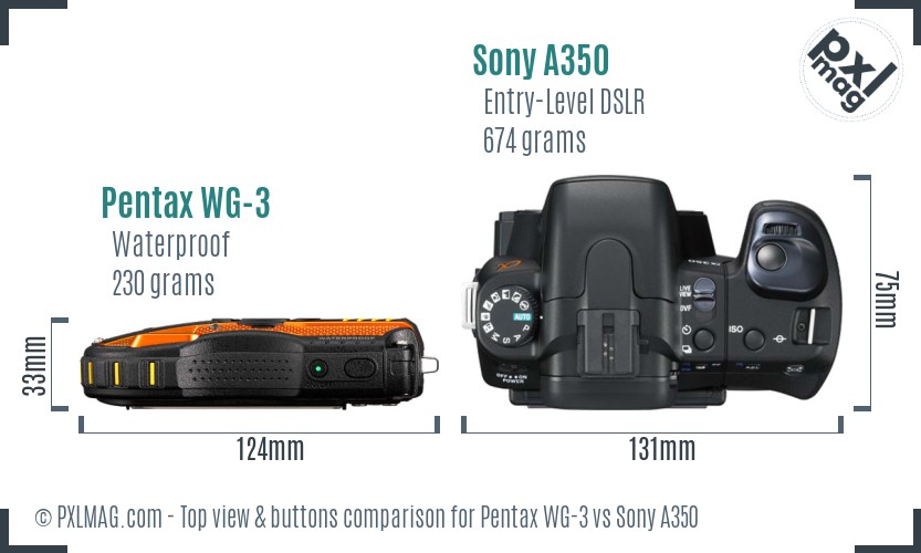 Pentax WG-3 vs Sony A350 top view buttons comparison