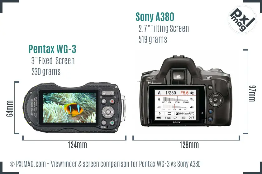 Pentax WG-3 vs Sony A380 Screen and Viewfinder comparison