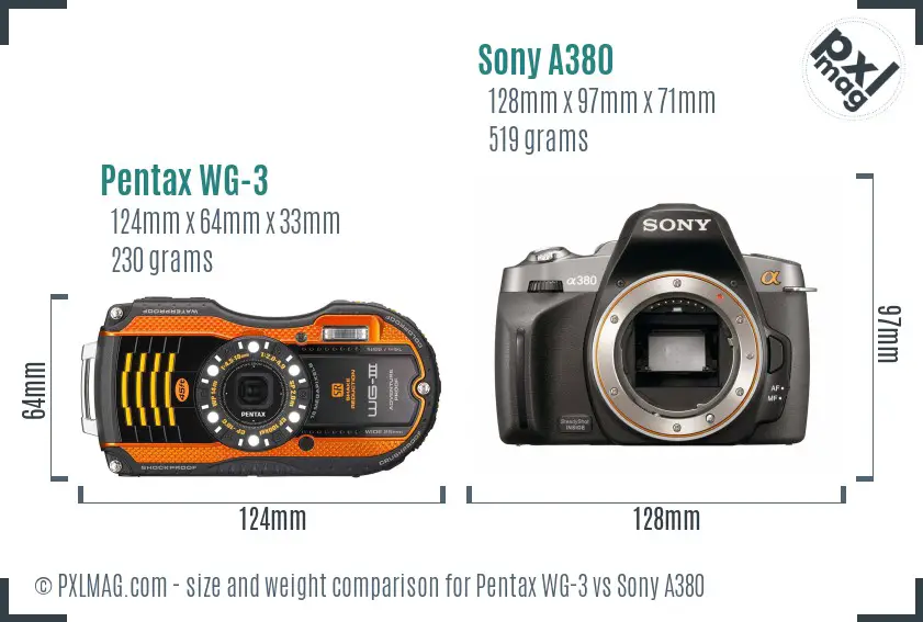 Pentax WG-3 vs Sony A380 size comparison