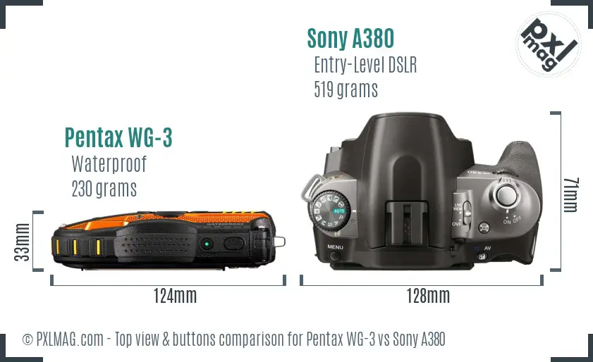 Pentax WG-3 vs Sony A380 top view buttons comparison