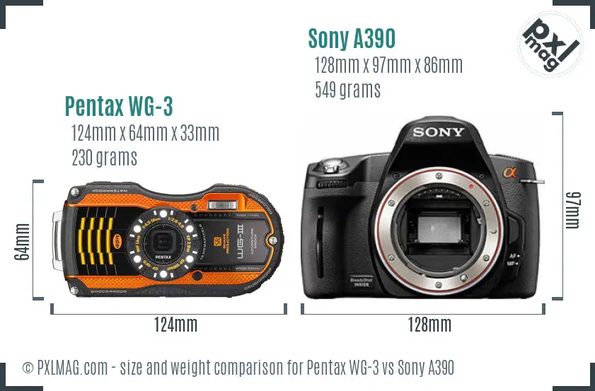 Pentax WG-3 vs Sony A390 size comparison
