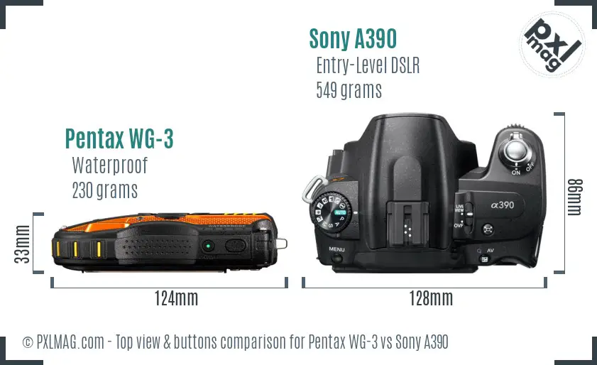 Pentax WG-3 vs Sony A390 top view buttons comparison
