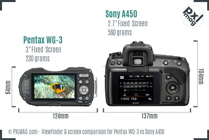 Pentax WG-3 vs Sony A450 Screen and Viewfinder comparison