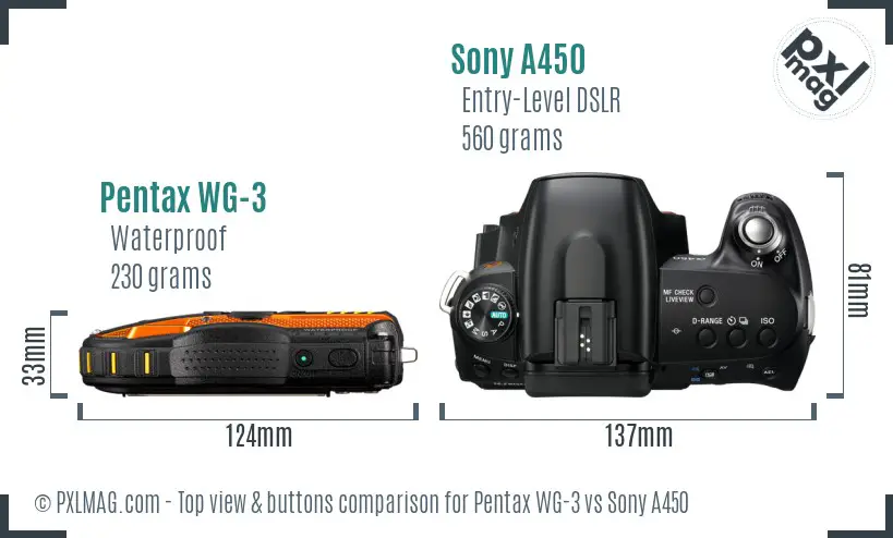Pentax WG-3 vs Sony A450 top view buttons comparison