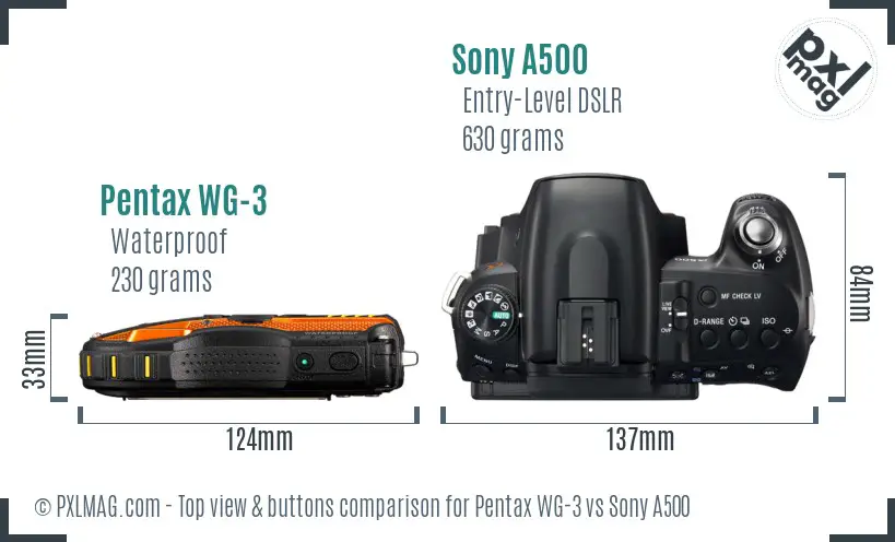 Pentax WG-3 vs Sony A500 top view buttons comparison