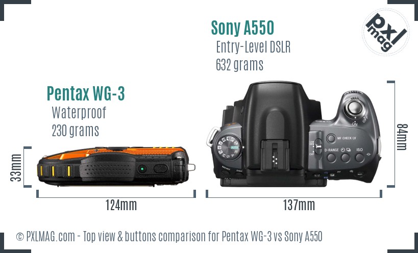 Pentax WG-3 vs Sony A550 top view buttons comparison